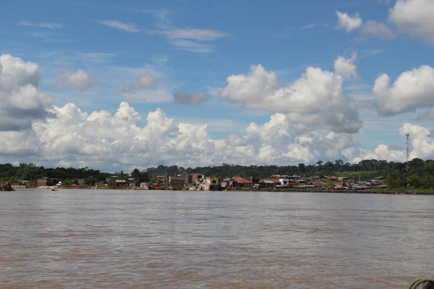 A view of the district of Laberinto, Peru, from the Inambari River. 