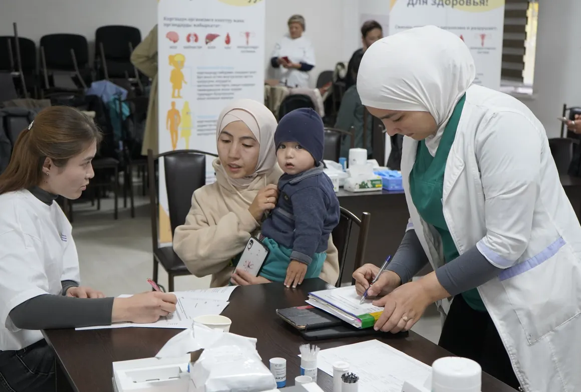 A health worker tests a child’s blood lead level in Kyrgyzstan. The country’s first national blood lead survey found that one in five children exceeded the WHO reference value.